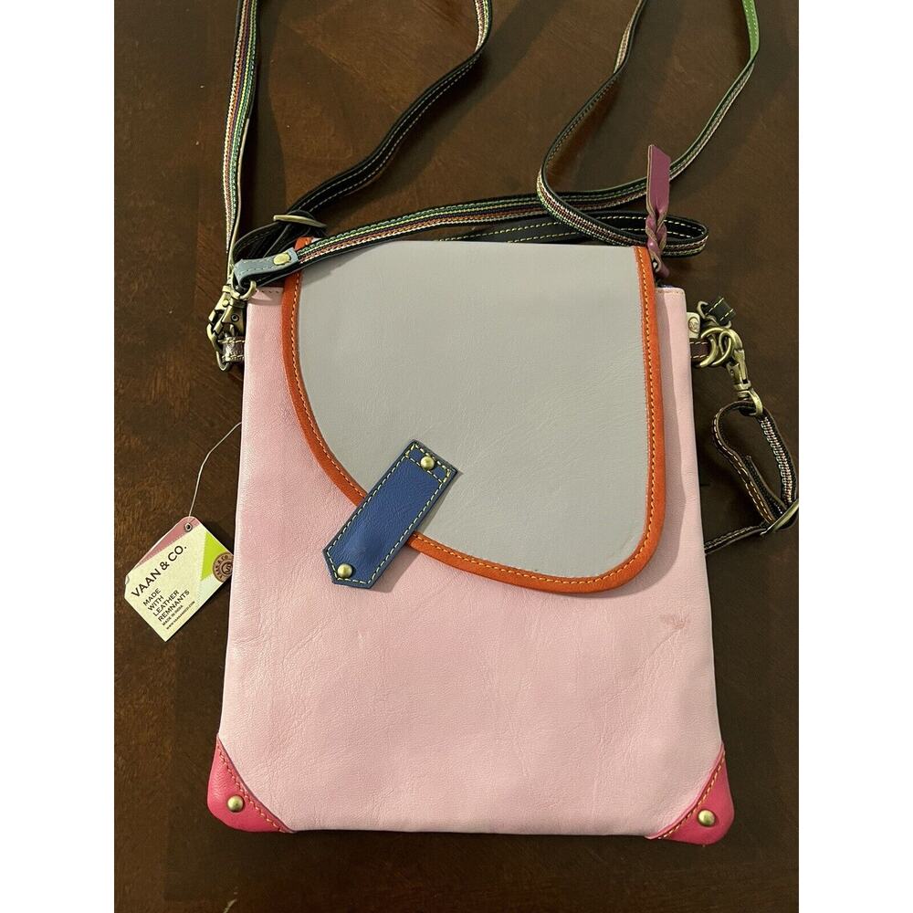 NWT Vaan & Co Upcycled Leather & Canvas Crossbody Purse